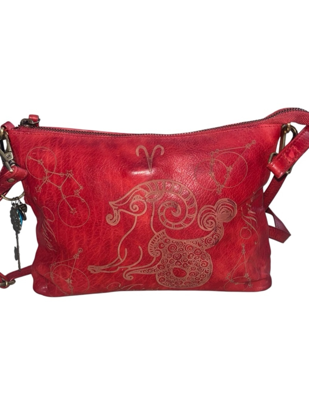 Red Zodiac Aries Leather Crossbody & Keychain
